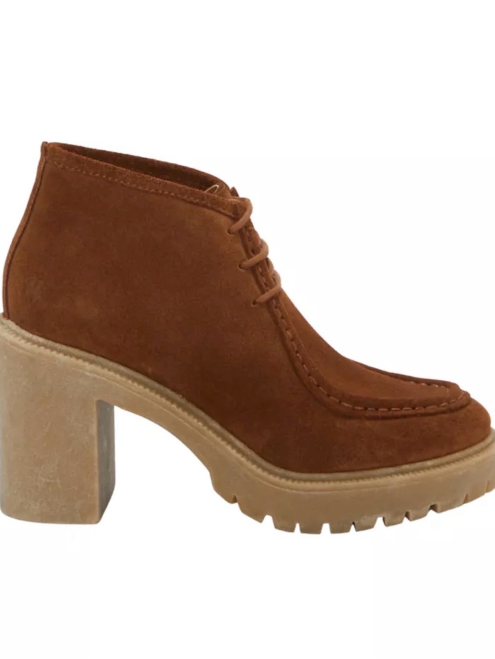 Lucky Brand Chestnut Suede Lug Heel Ankle Boots